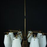 Mid-century chandelier with eight opaline glass shades