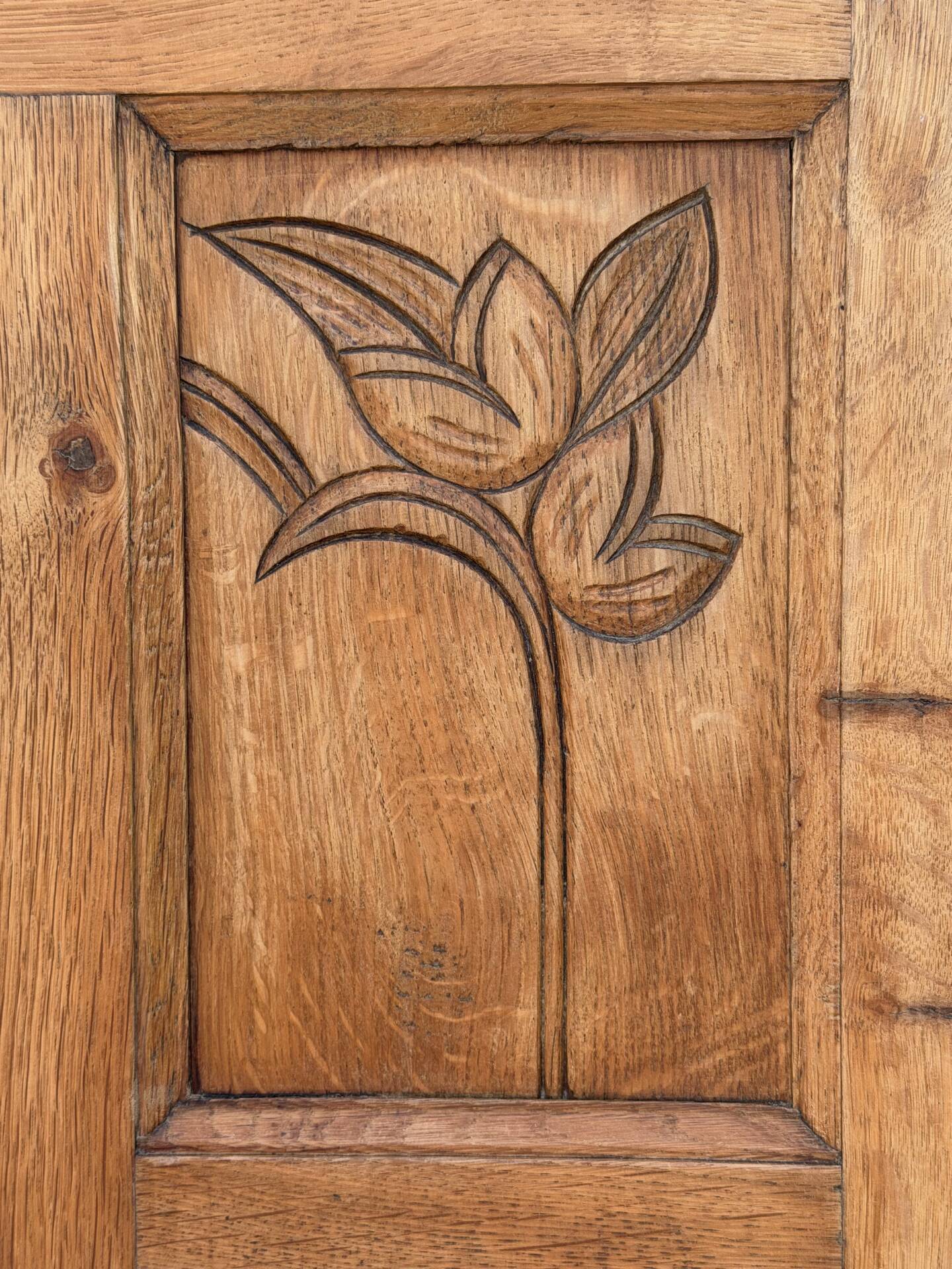 Parisian Art Deco wardrobe in raw oak, renovated.