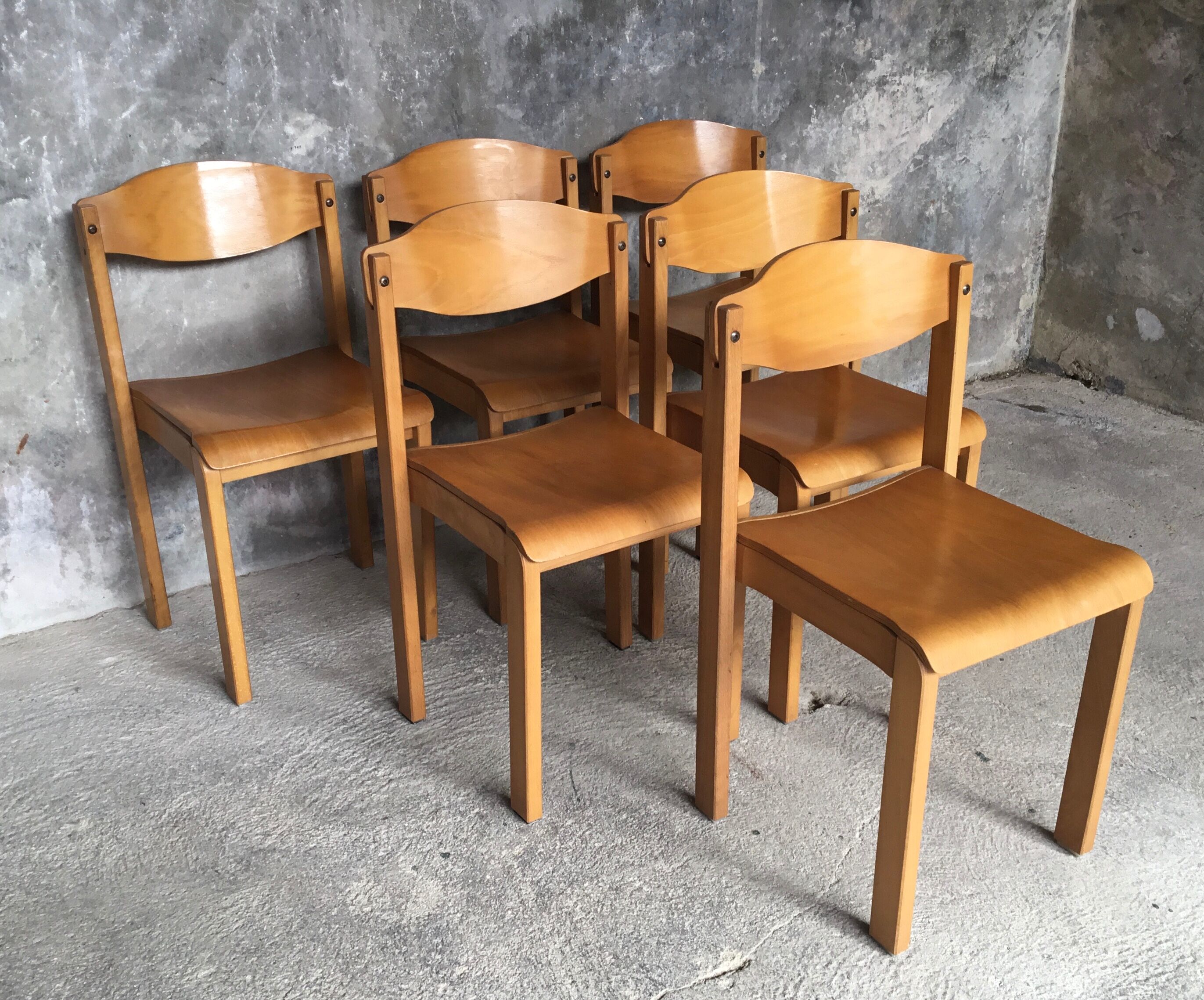 Set of 6 design chairs in glulam - 1970s