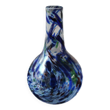 Designer Ball Vase in blown art glass, Murano style. Multi-colored speckles/smoke swirls. Dim 26 x 13 cm