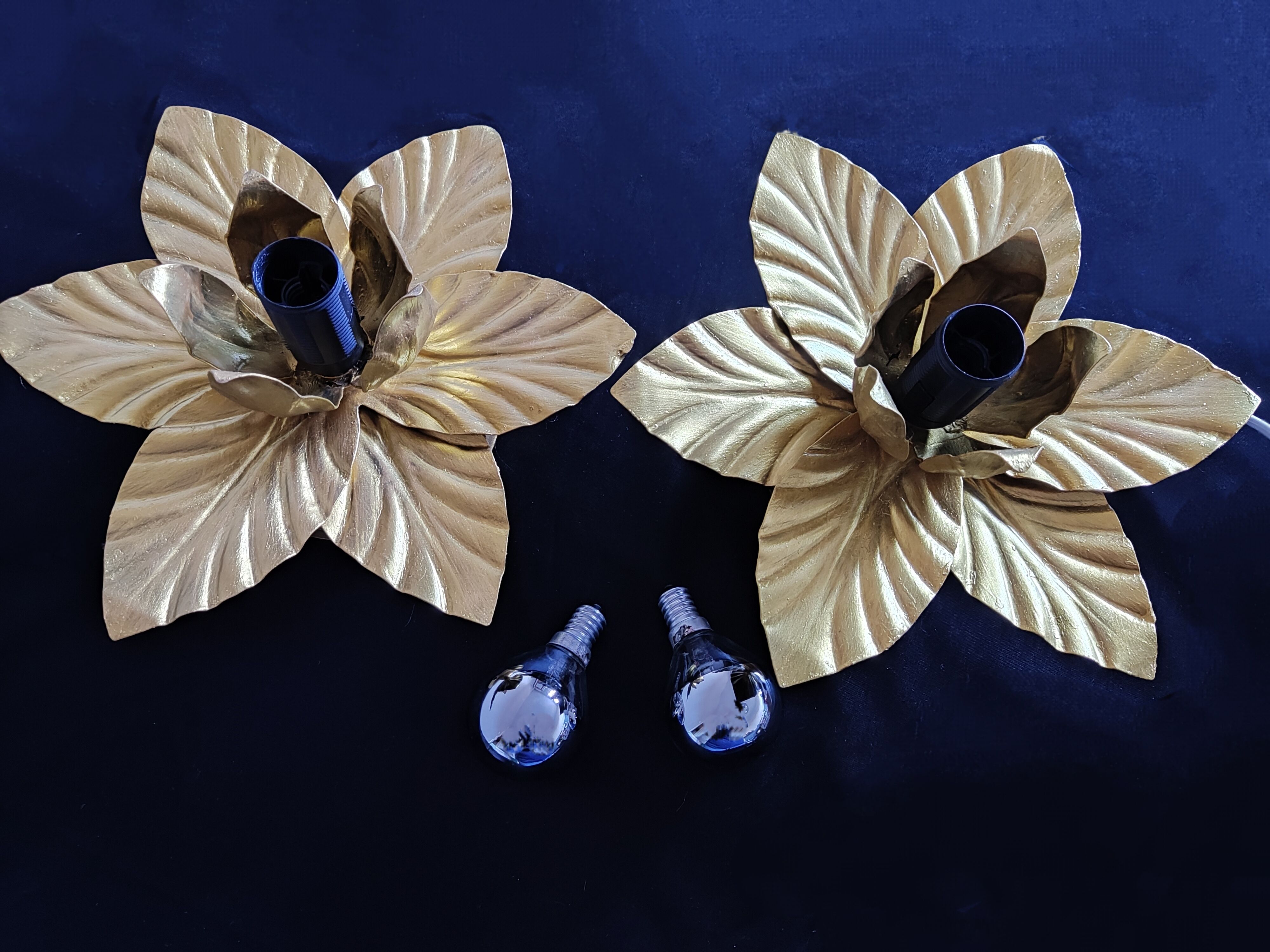 Paire d'appliques feuilles dorées