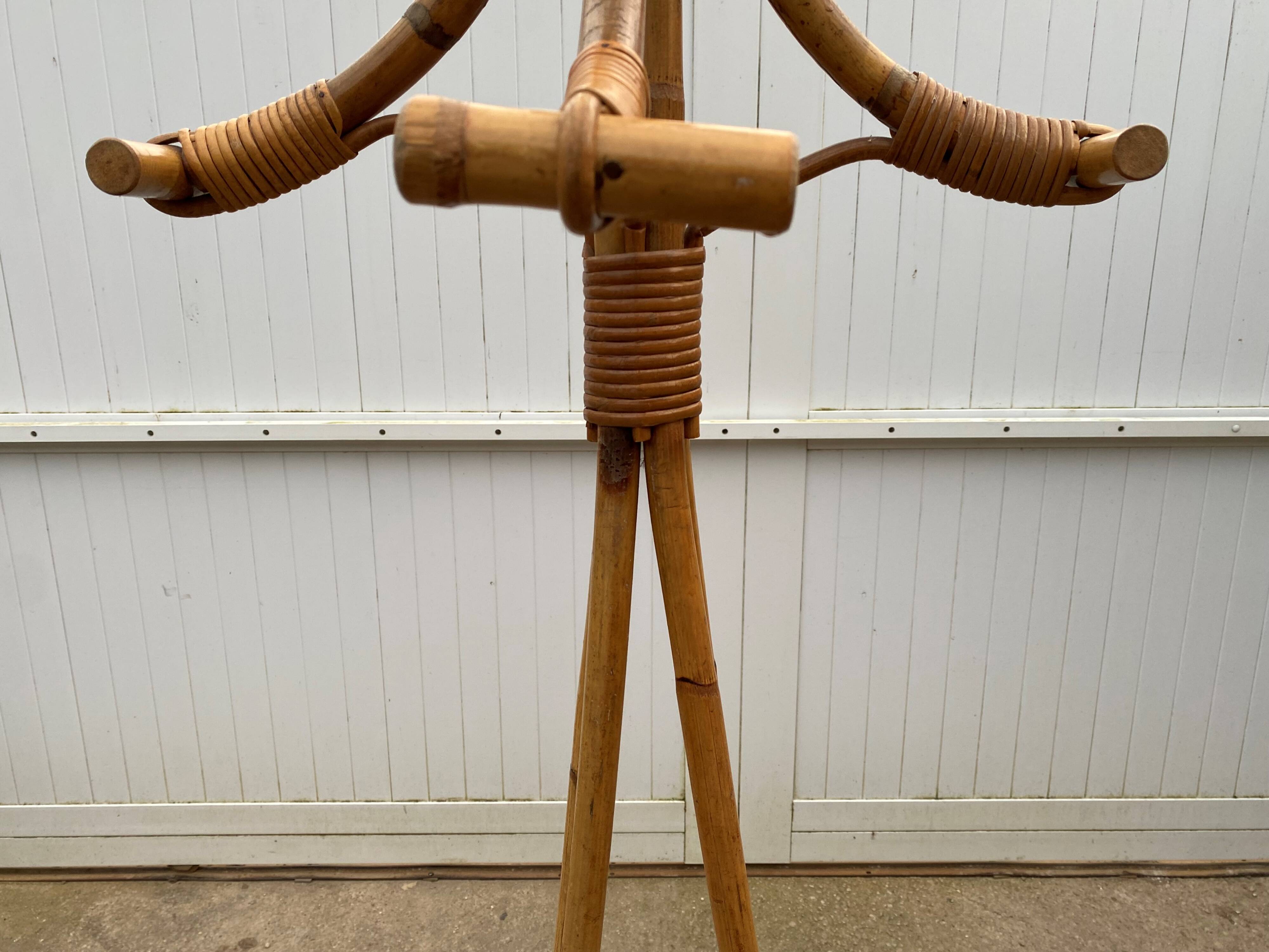 Vintage 1970s rattan coat rack