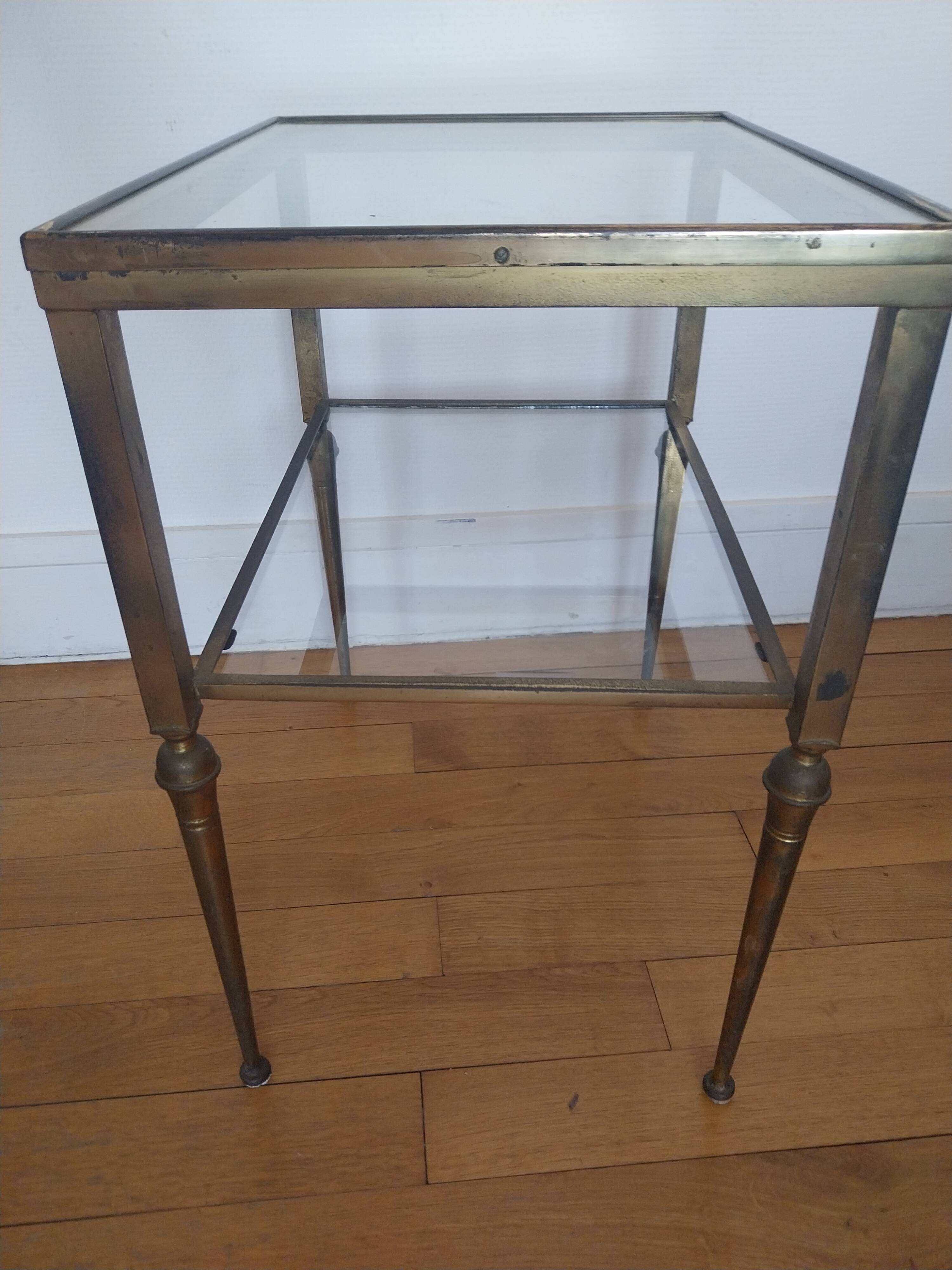 Table d'appoint en laiton et verre sellette guéridon bout de canapé