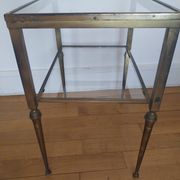 Brass and glass side table, pedestal table, end table.