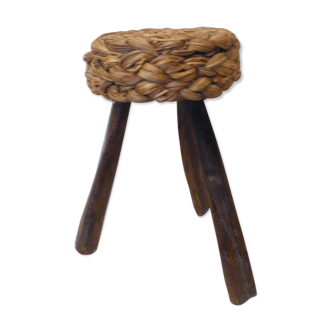 Wooden tripod and natural fiber stool