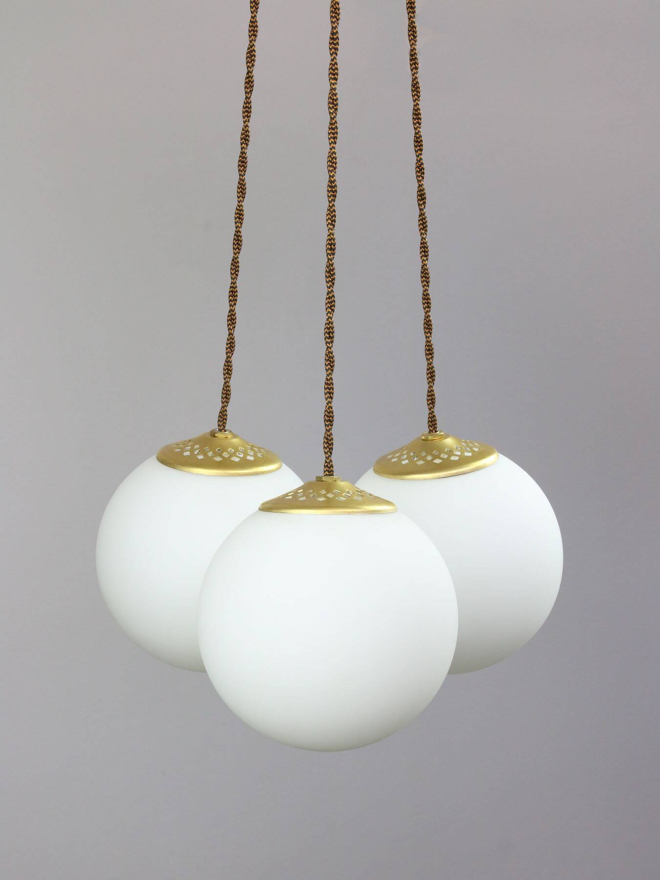 Mid-Century Italian Brass & Opaline Cluster of Lamps