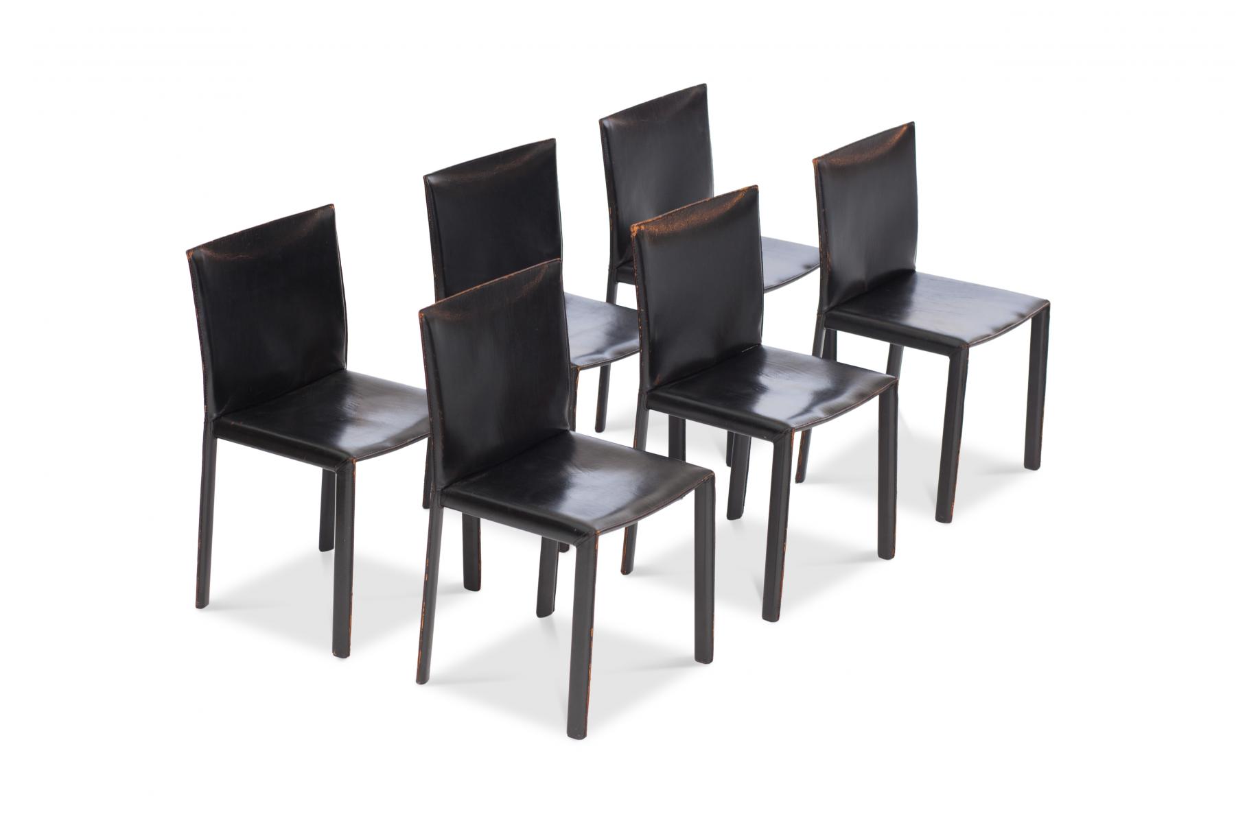 Set de 6 chaises en cuir noir par Studio Grassi & Bianchi pour Pellizoni Pasqualina 1980