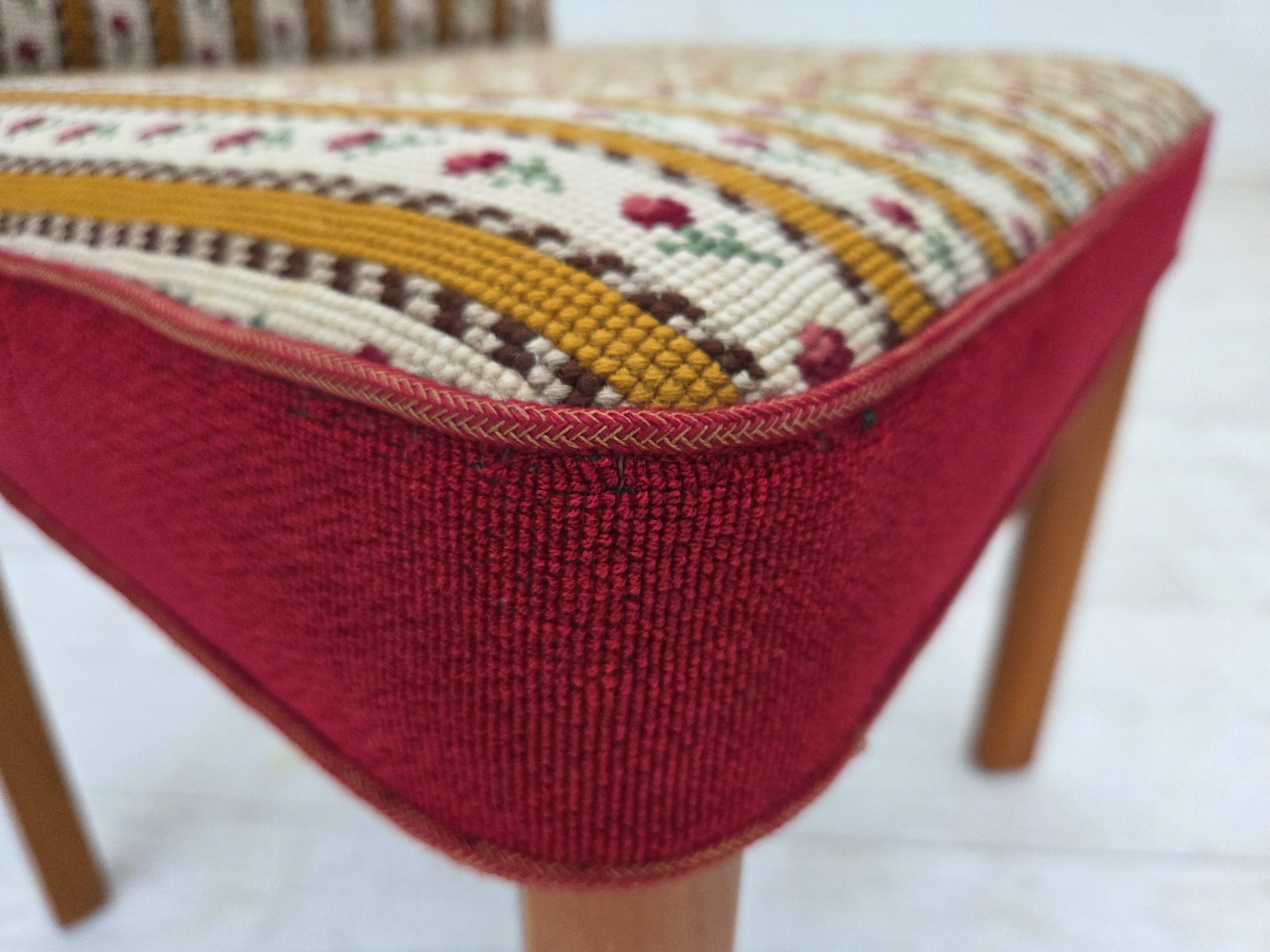 1960s, set of 2 Danish easy chairs, traditional Danish woven wool fabric.