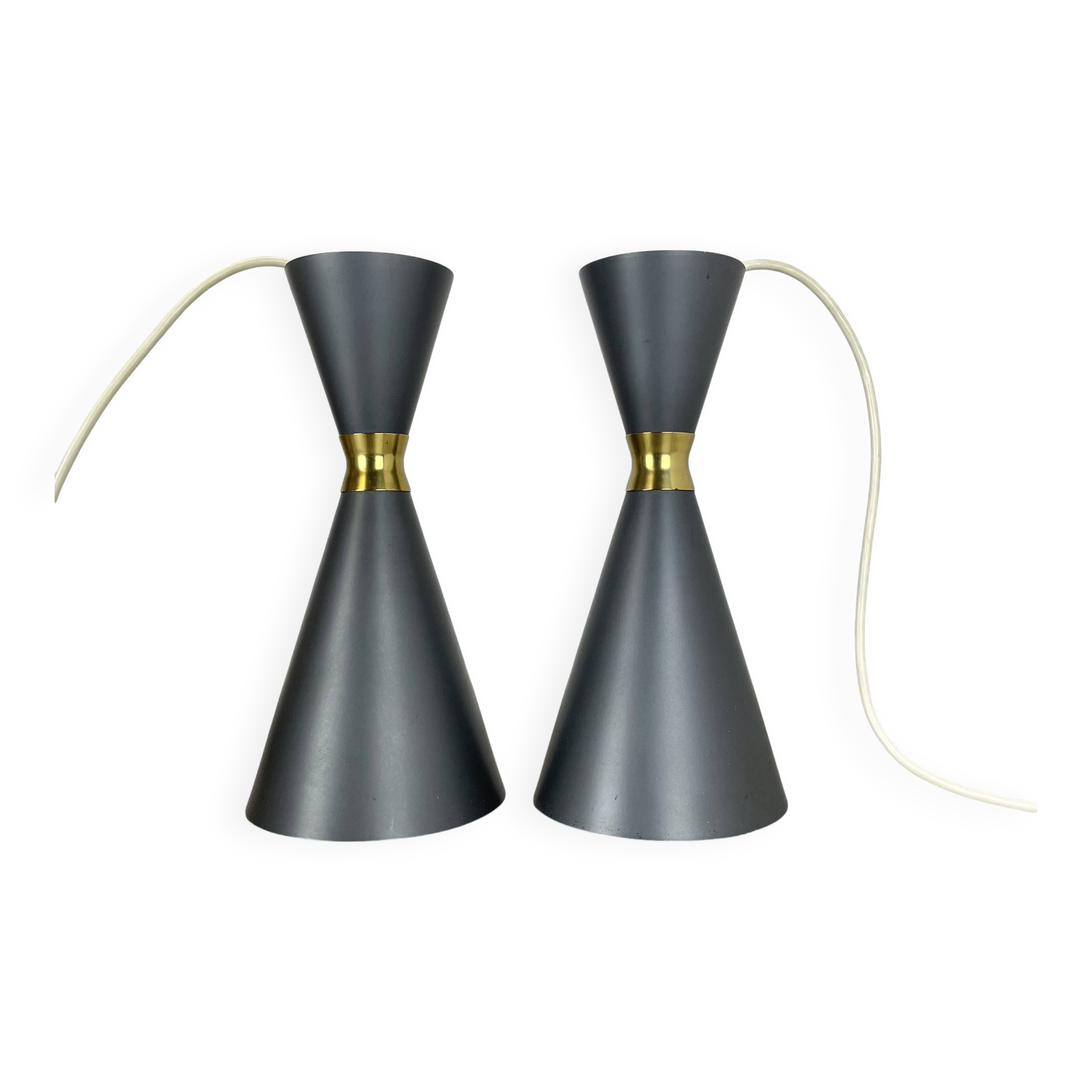 Set of 2 diabolo stilnovo style metal hanging light, bag turgi, switzerland 1950