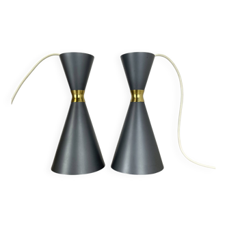 Set of 2 diabolo stilnovo style metal hanging light, bag turgi, switzerland 1950