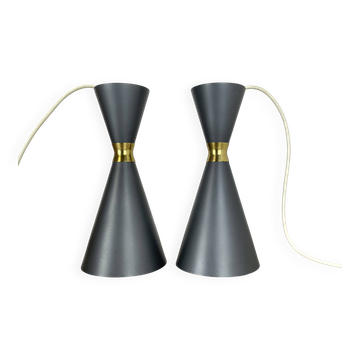 Set of 2 diabolo stilnovo style metal hanging light, bag turgi, switzerland 1950