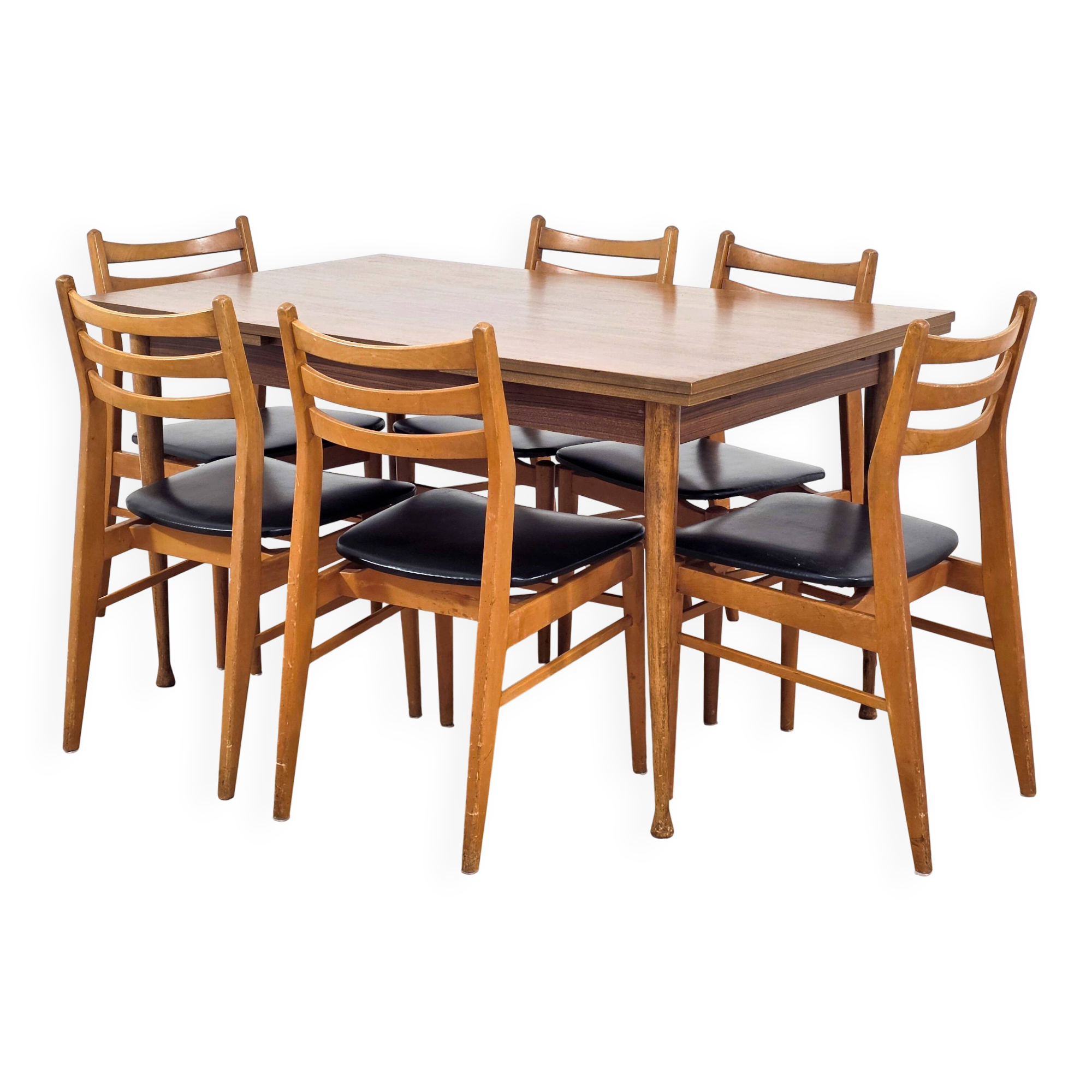 Scandinavian dining set, extendable table + six chairs - 197