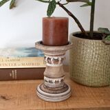 Vintage Rustic Wooden Candle Holder, Hand Carved, Country Farmhouse Style