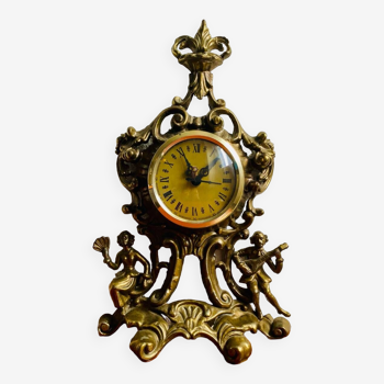 Horloge de cheminée en laiton doré, années 1940