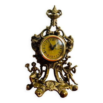 Horloge de cheminée en laiton doré, années 1940