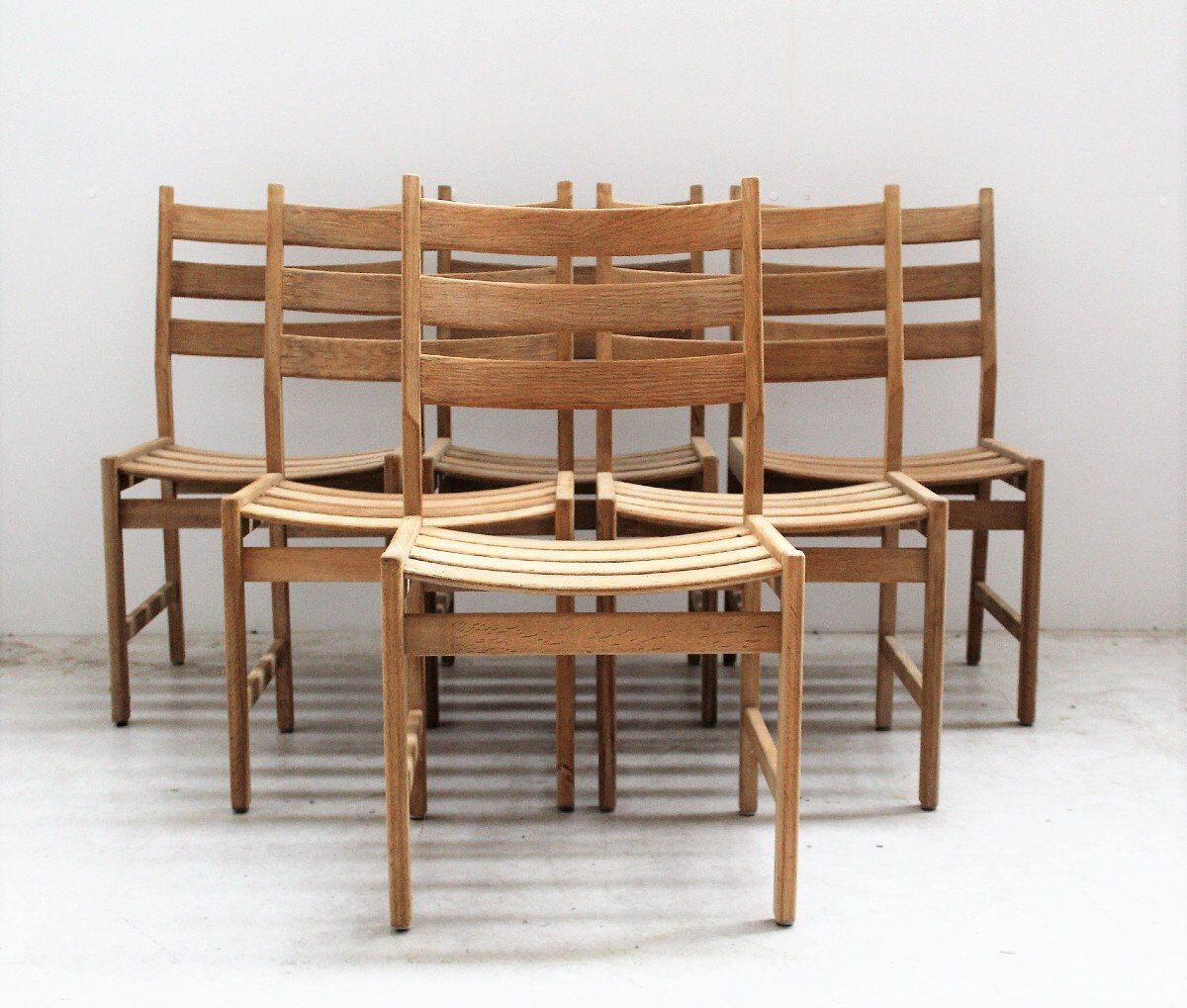 Series of six vintage Scandinavian oak chairs, Kurt Ostervig