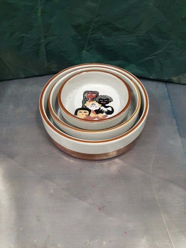 3 ceramic illustration Guy Mocquet for the secours populaire vintage 70's