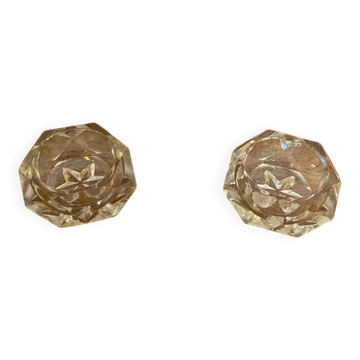 Pair of Antique Hexagonal Cut Crystal Salt Cellars Pepper Shakers Vintage