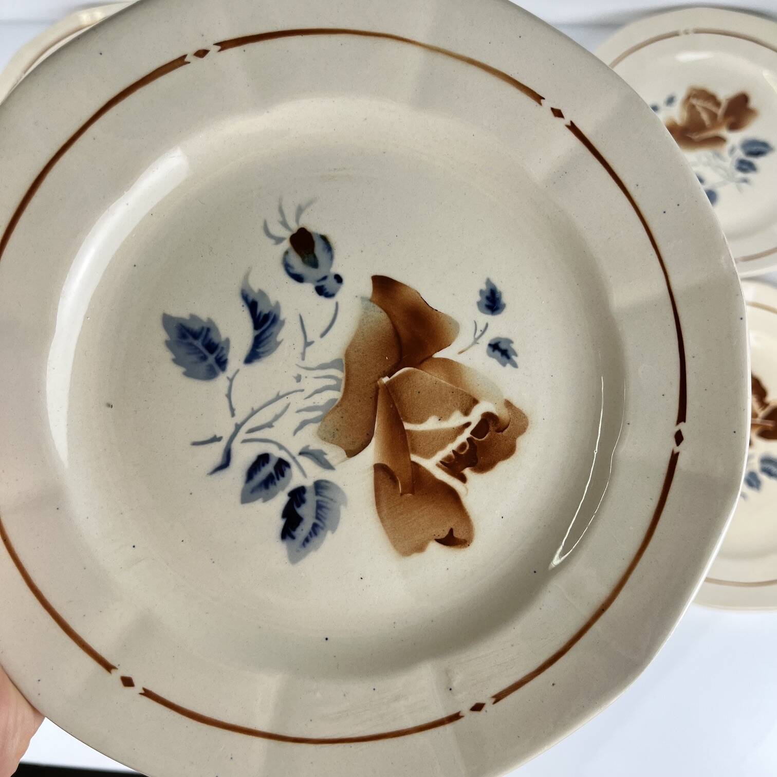 Set de 6 Assiettes à dessert Sarreguemines motif fleur , première moitié du
