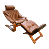 Kroken armchair and footrest in leather and bentwood by Ake Fribytter for Nelo Mobel, Sweden