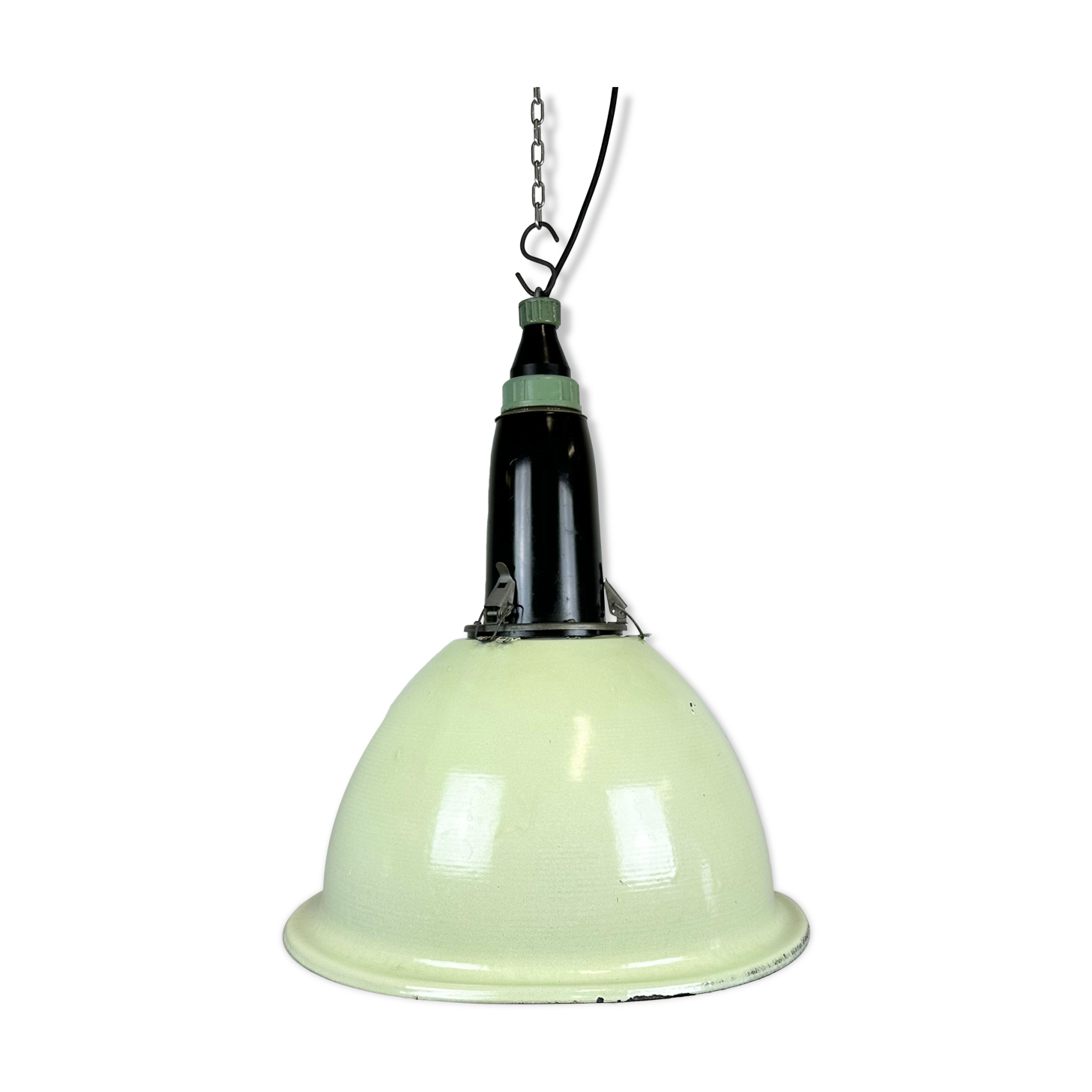 Industrial soviet light green enamel pendant lamp, 1960s