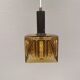 Older square hanging lamp with olive colored outer glass with inner shade of crystal glass