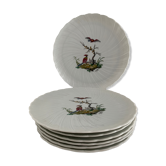 8 Bernardaud and Co. dessert plates signed Elbé, Limoges porcelain, decorated with birds