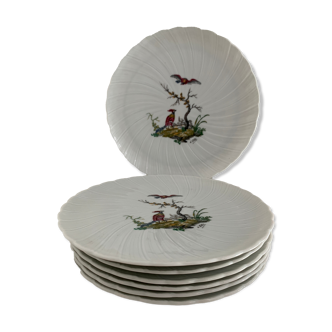 8 Bernardaud and Co. dessert plates signed Elbé, Limoges porcelain, decorated with birds