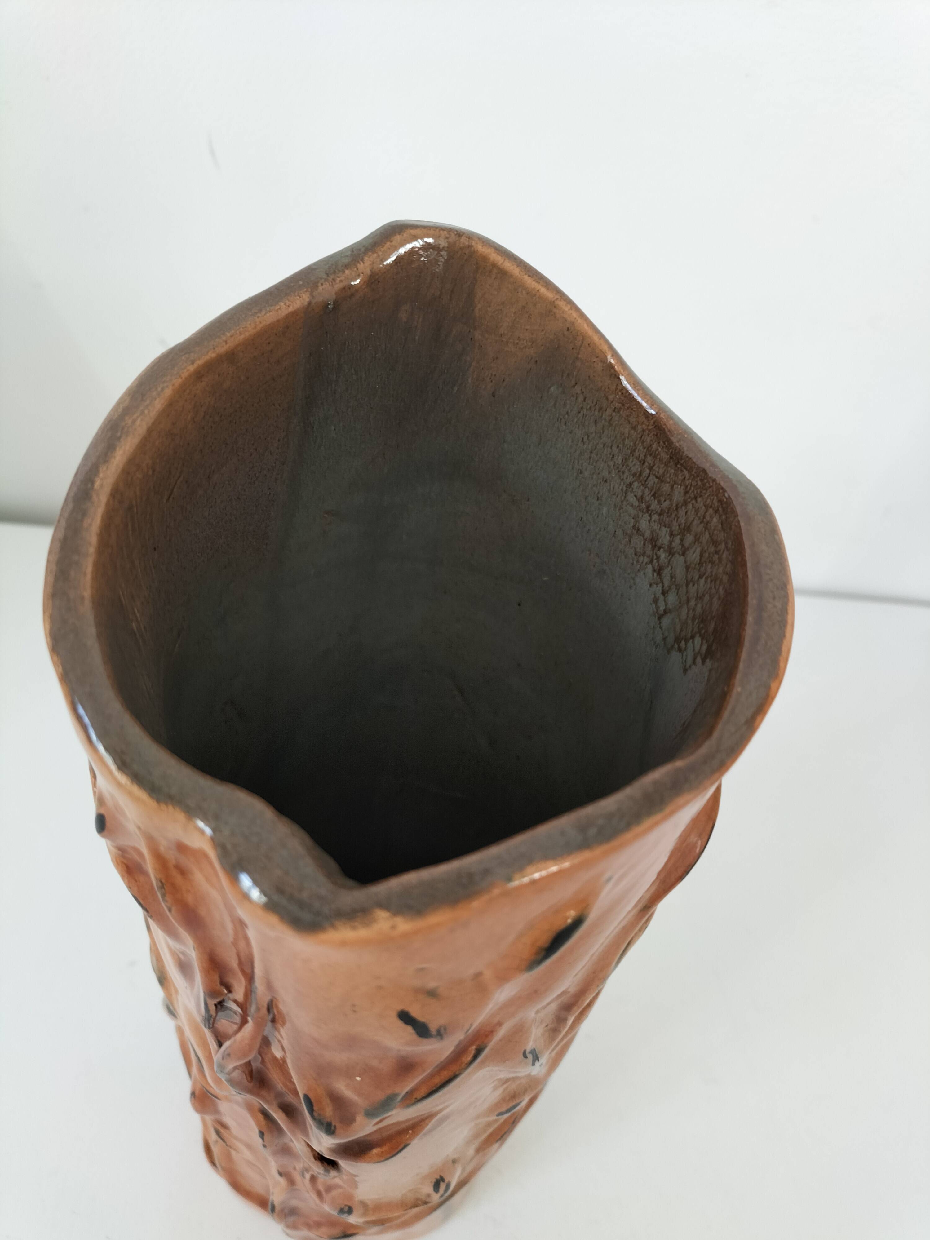 Stoneware vase signed LM, organic style, 70s/90s