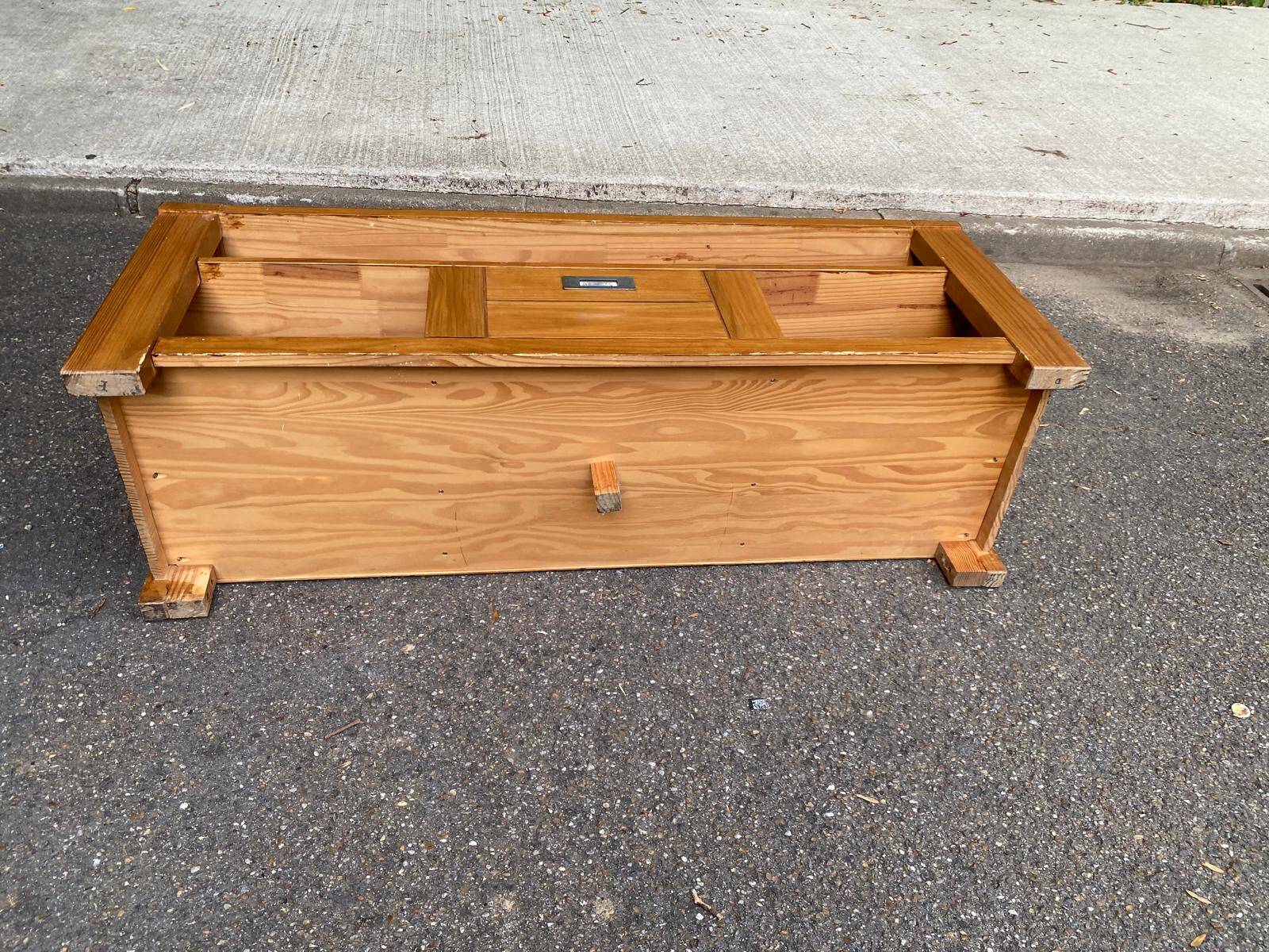 Solid pine wood TV unit stained with drawer and storage.