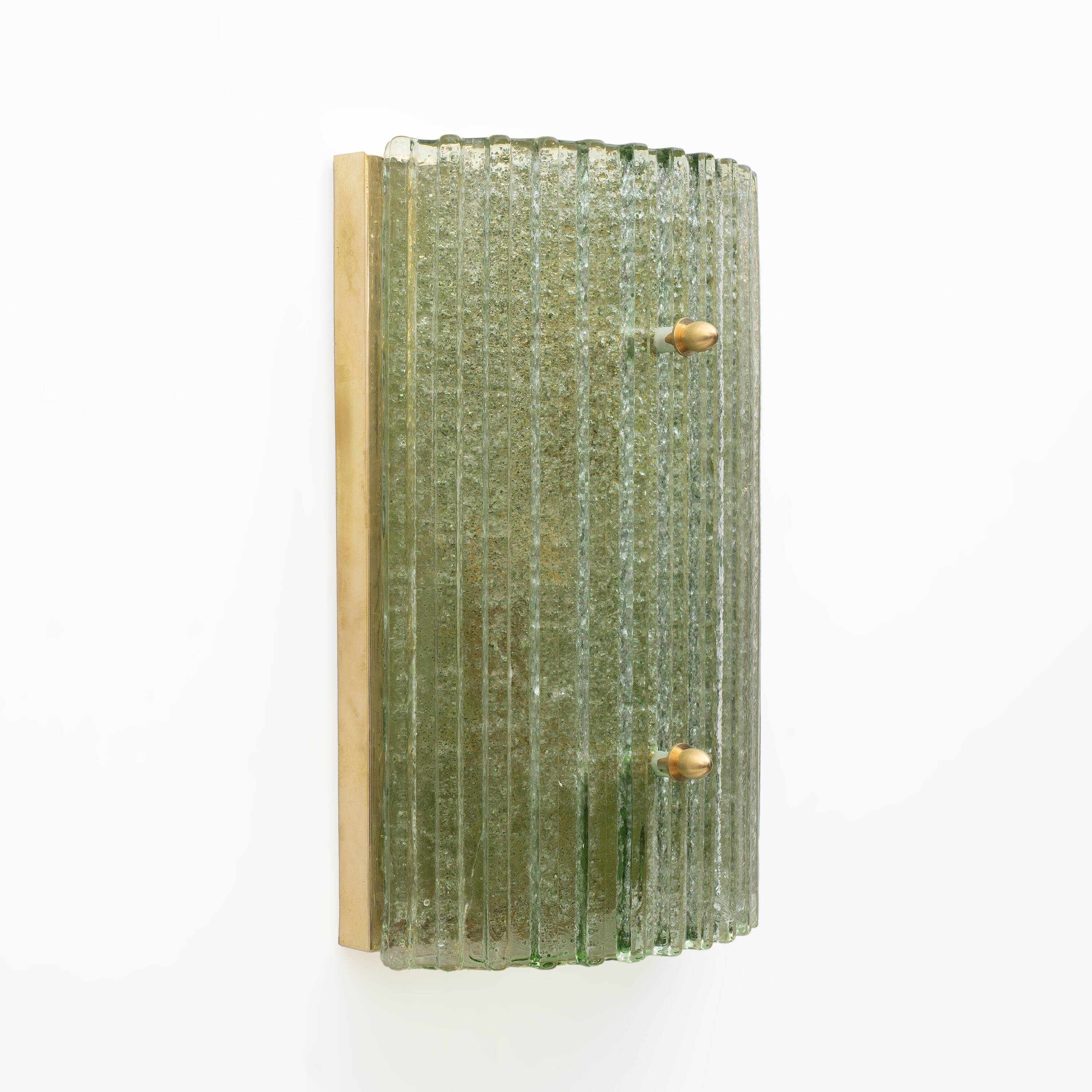 Pair of Modern Brass and Murano Glass Grit Sconces