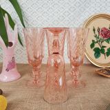 Set of 7 vintage rosaline champagne flutes