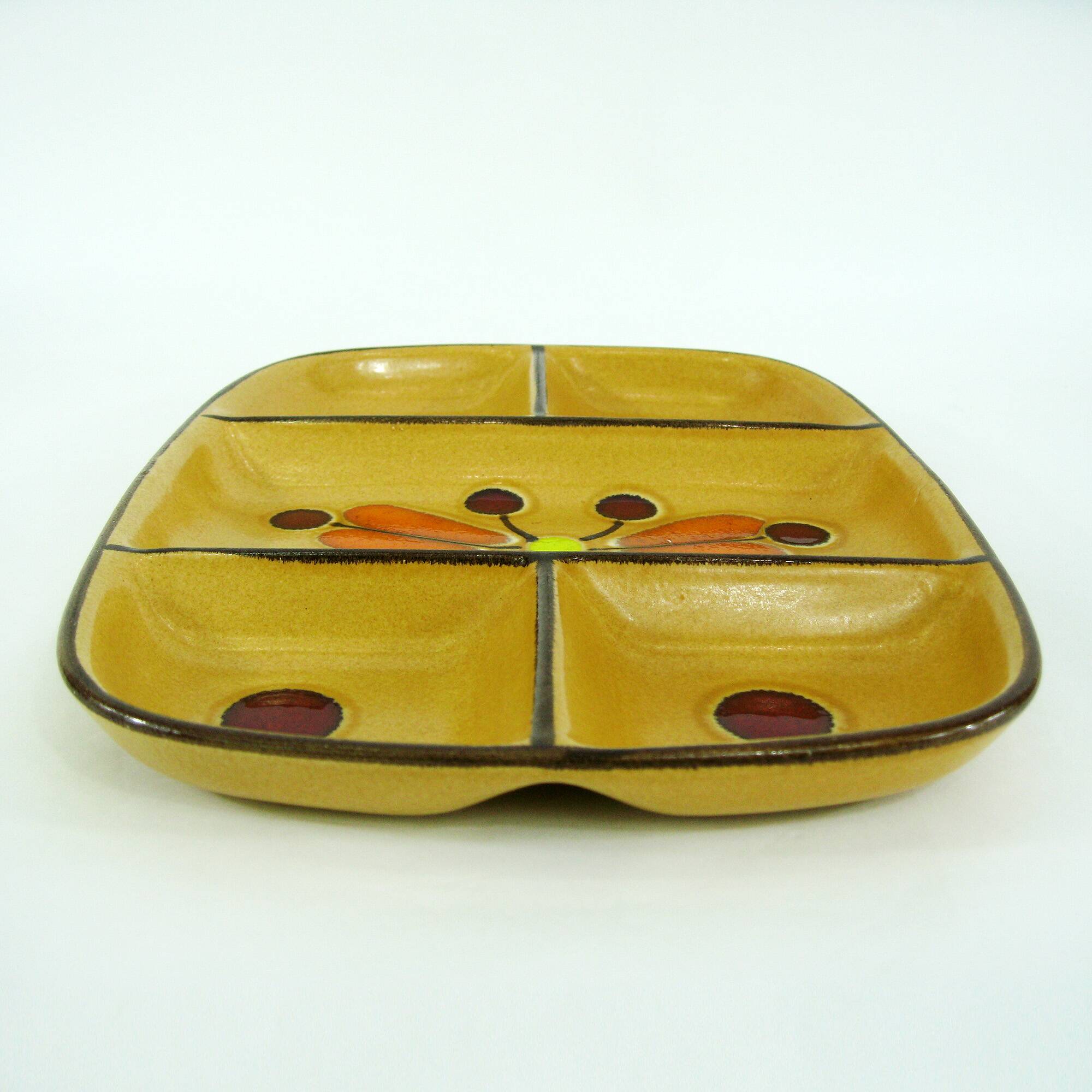 Ceramic compartmentalized dish - St-Clément France - vintage 70s
