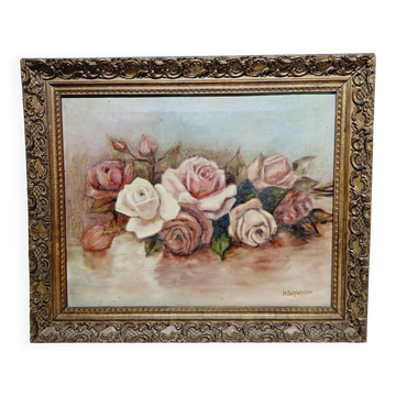 H. Schlehuher - Oil on Canvas "Bouquet of Roses"