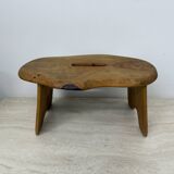 Brutalist solid wood side table /stool , 1970s