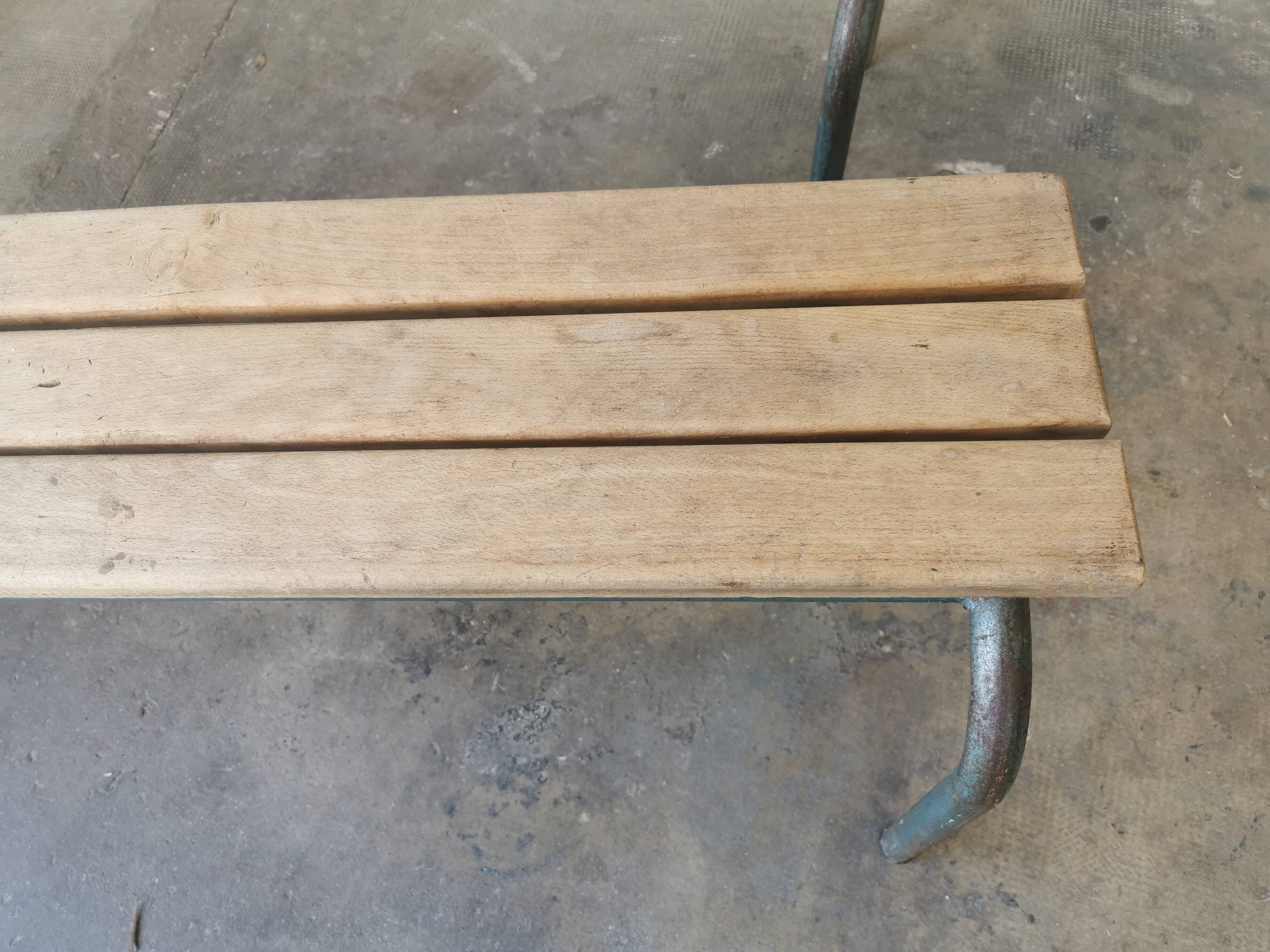 Pair of vintage metal and wood school benches