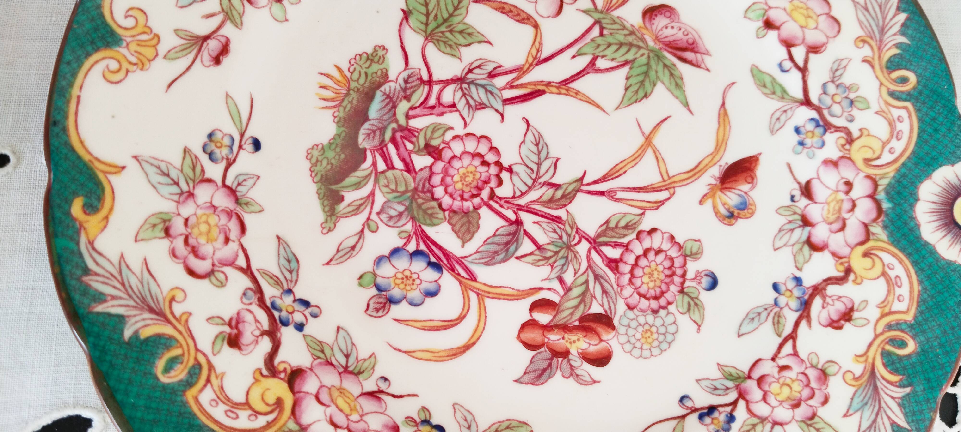 Porcelain dessert plate, Minton Decor 215, green, Sarreguemines