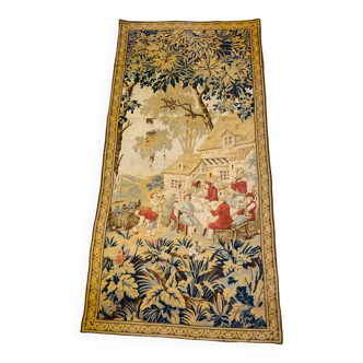 Grande tapisserie murale époque XIXe en laine et coton tissée mains