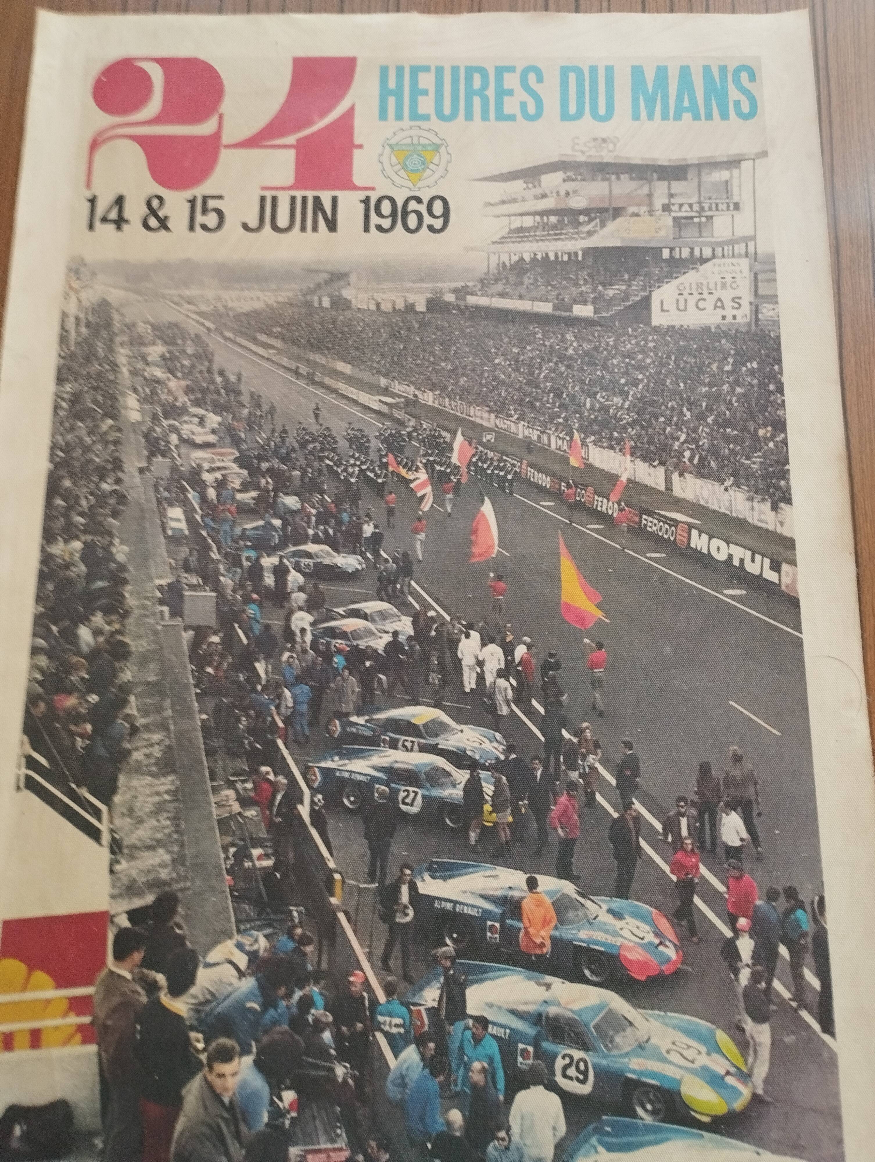 Rare old canvas poster of the 24h00 of Le Mans 1969 authentic edition le mans