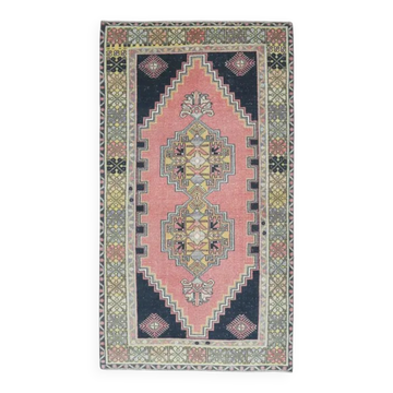 Tapis en laine et coton fait main Oushak turc des années 1970, 114x212.