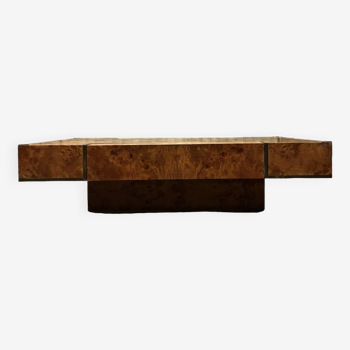 designer coffee table in elm burl with integrated drawers, Roche Bobois 1970