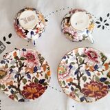 Tasses à café  en faïence de Gien, motif " pivoines ", tasse à thé