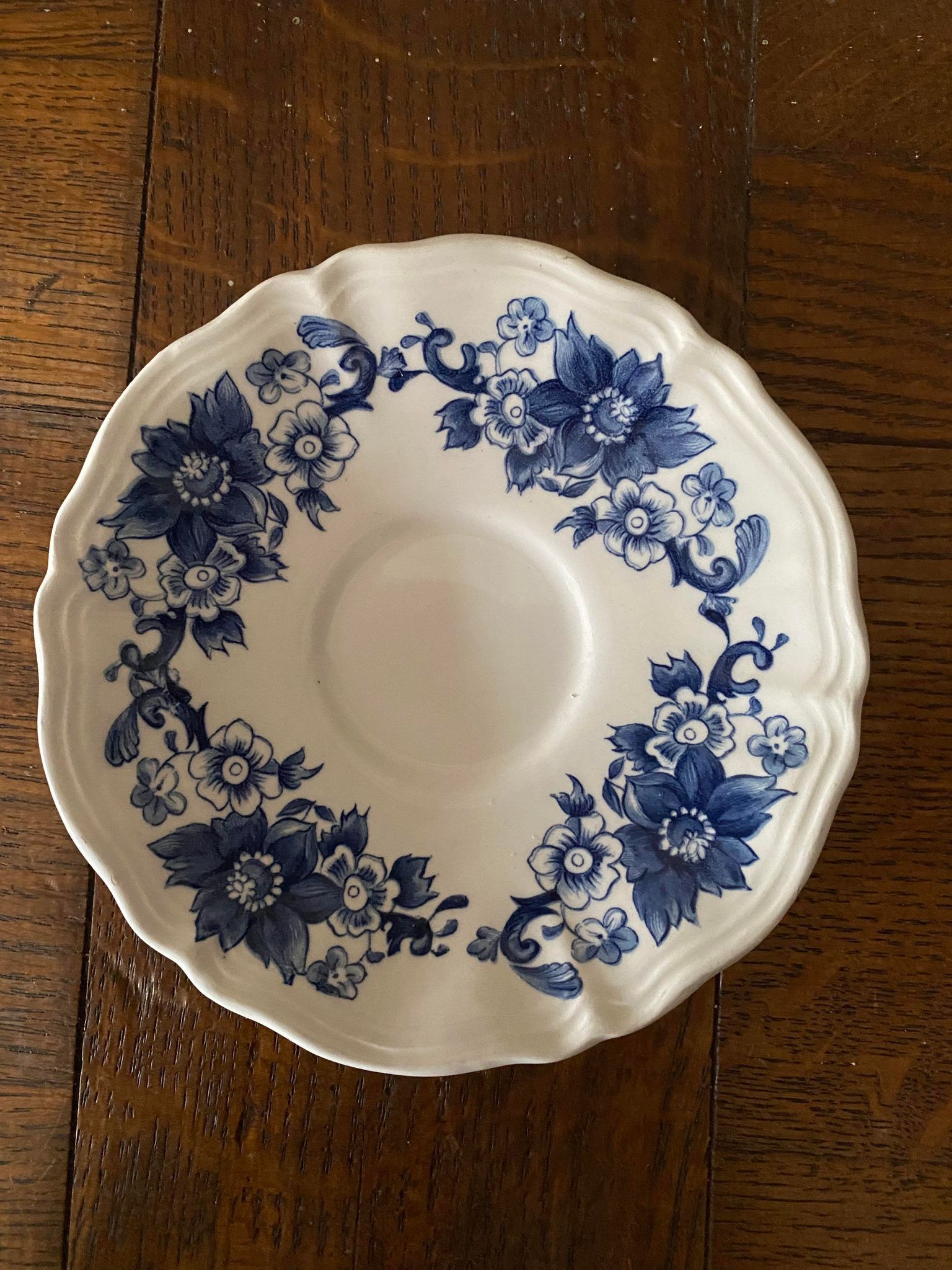 Cup and saucer earthenware Sarreguemines D.V. country décor and blue flowers