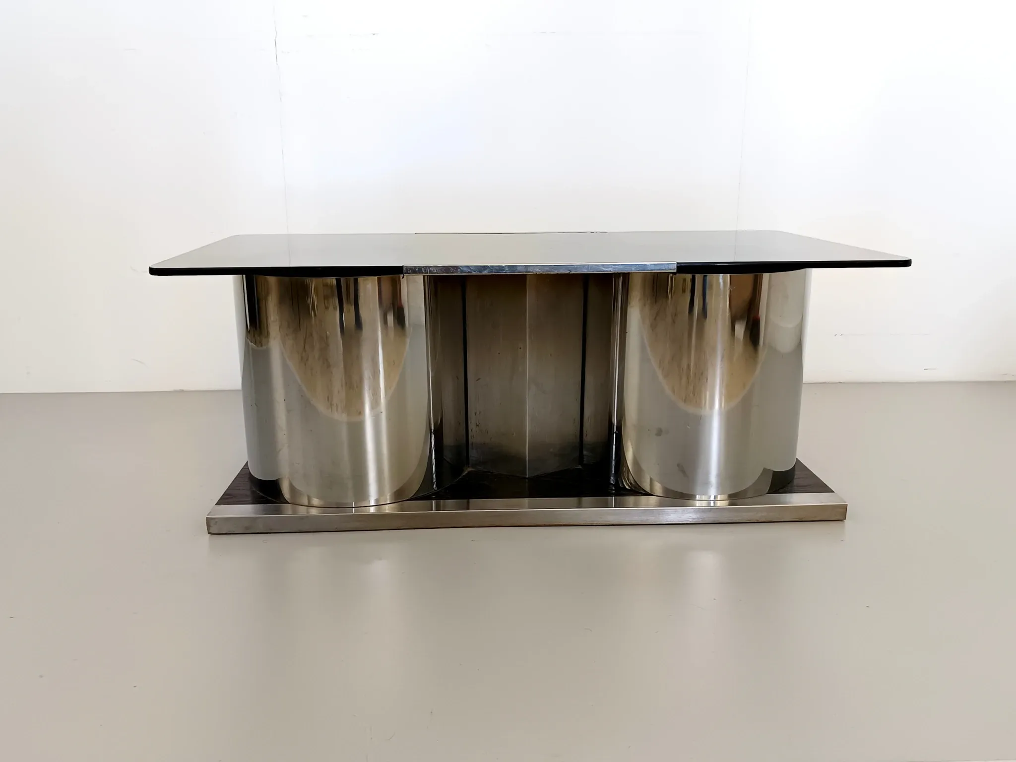 Rectangular Smoked Glass Coffee Table / Dry Bar in the style of François Mo