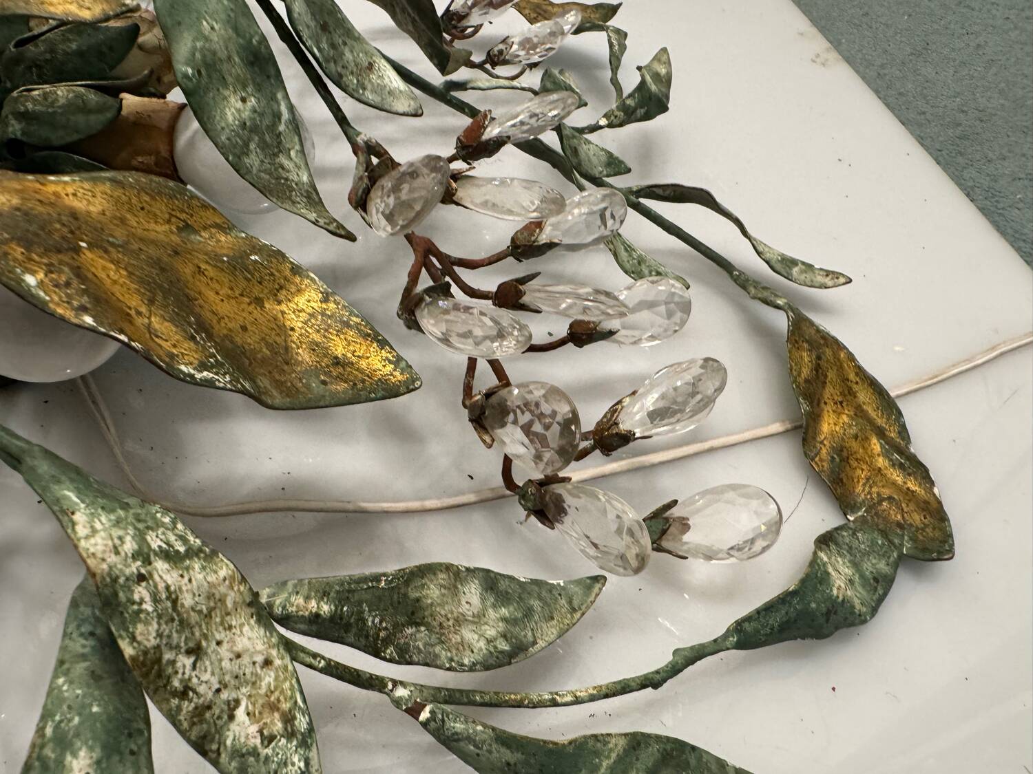 Large Florentine Tole Crystal Flushmount 1960’s