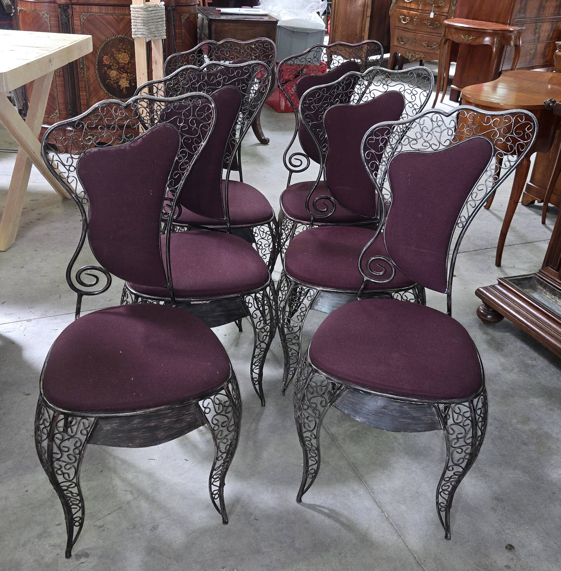 Set of six wrought iron chairs – Decorative design work from the 80s.