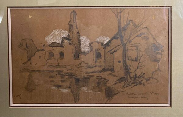Dessin sur papier par Léon Broquet Chatillon-sur-Morin Marne 1914