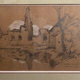 Drawing on paper by Léon Broquet Chatillon-sur-Morin Marne 1914
