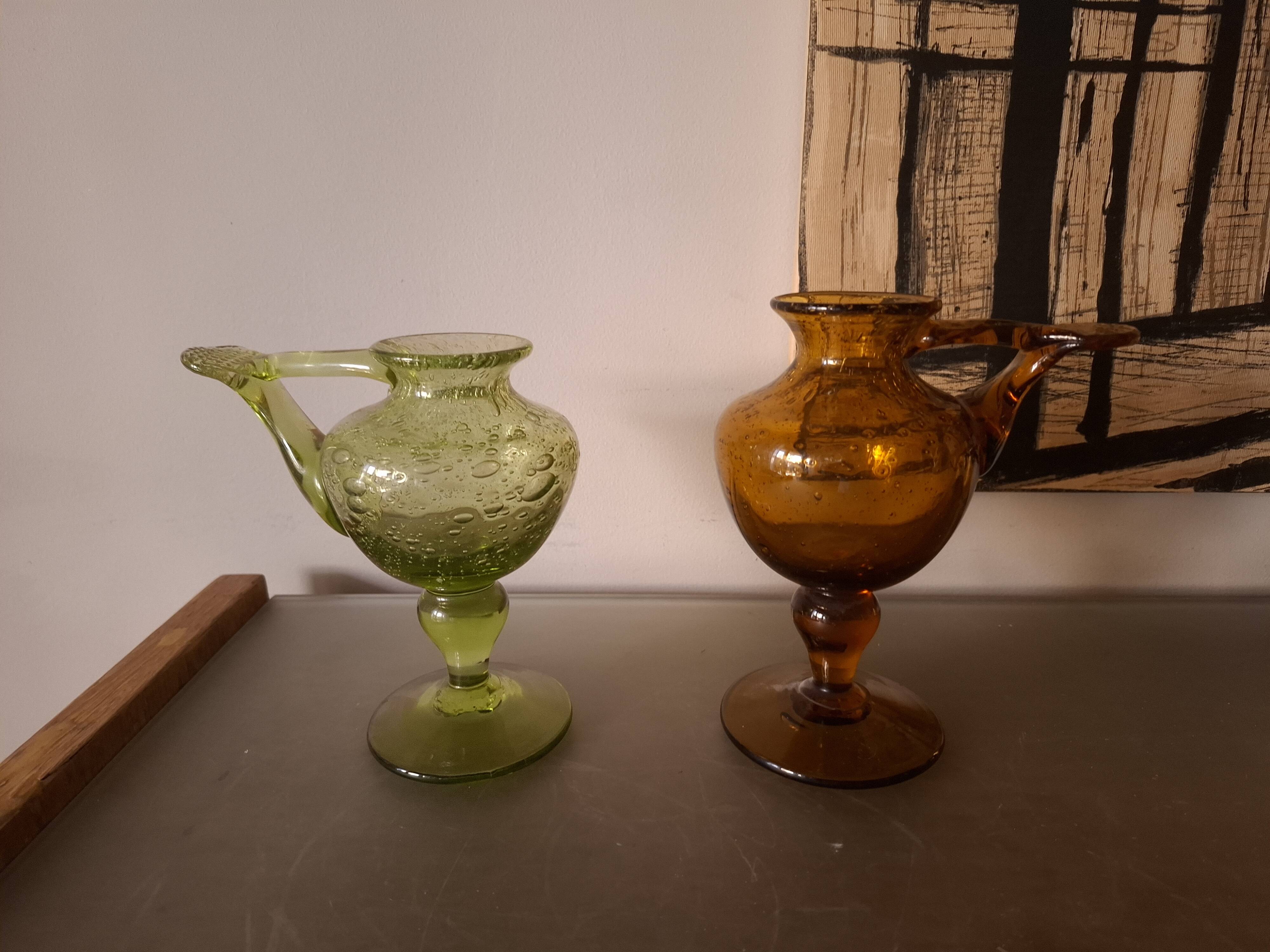 Two biot blown glass candle holders