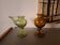 Two biot blown glass candle holders